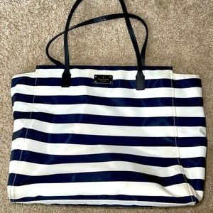 Blue And White Stripped Kate Spade Polyester Tote